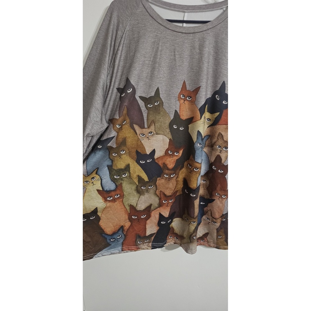 Denater Cat Graphic Womens Top 5XL Multicolor Art Wear Fun Novelty Tee Cat Lover - Picture 4 of 7